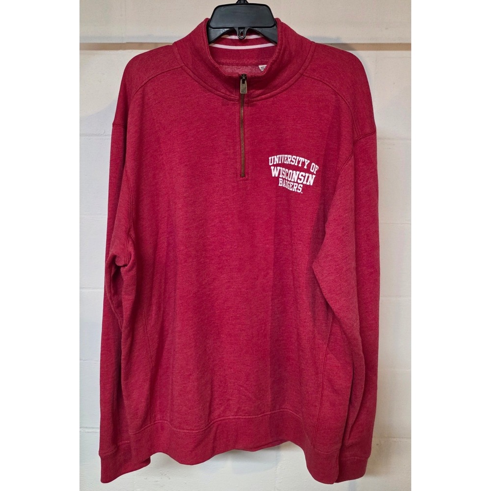 University of Wisconsin Badgers Men XL 1/4 Zip‎ Pullover Heather Red Sweatshirt